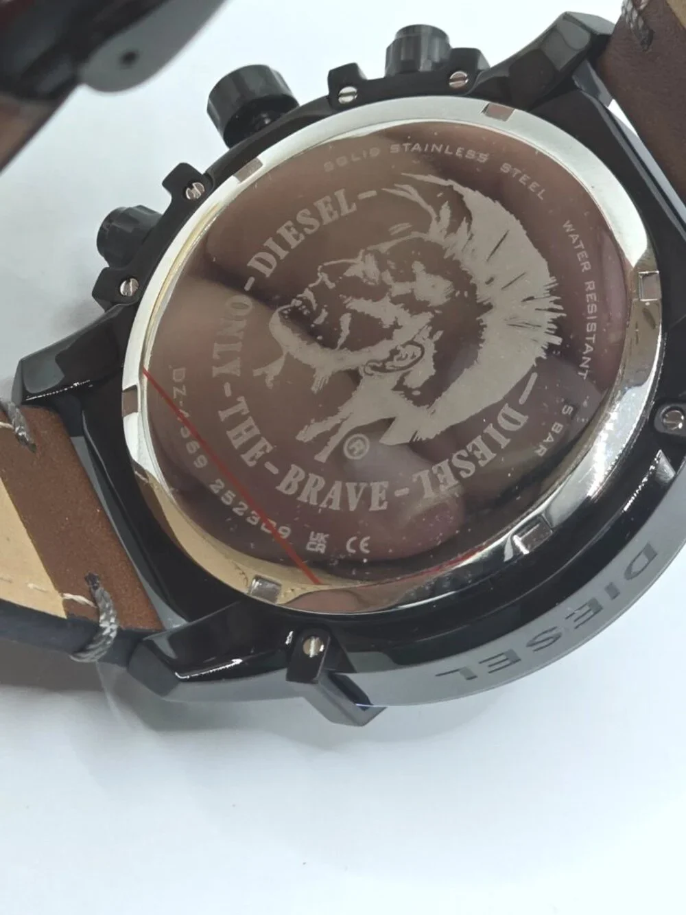 Diesel Griffed Men's Gunmetal Brown Leather Chronograph Watch DZ4569